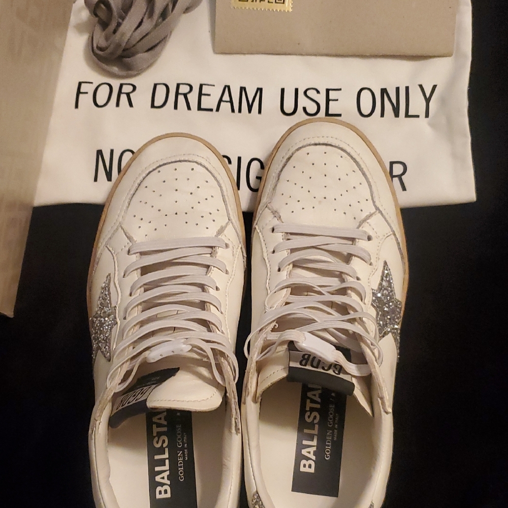 Golden Goose White and Silver Sneakers with Textured Design